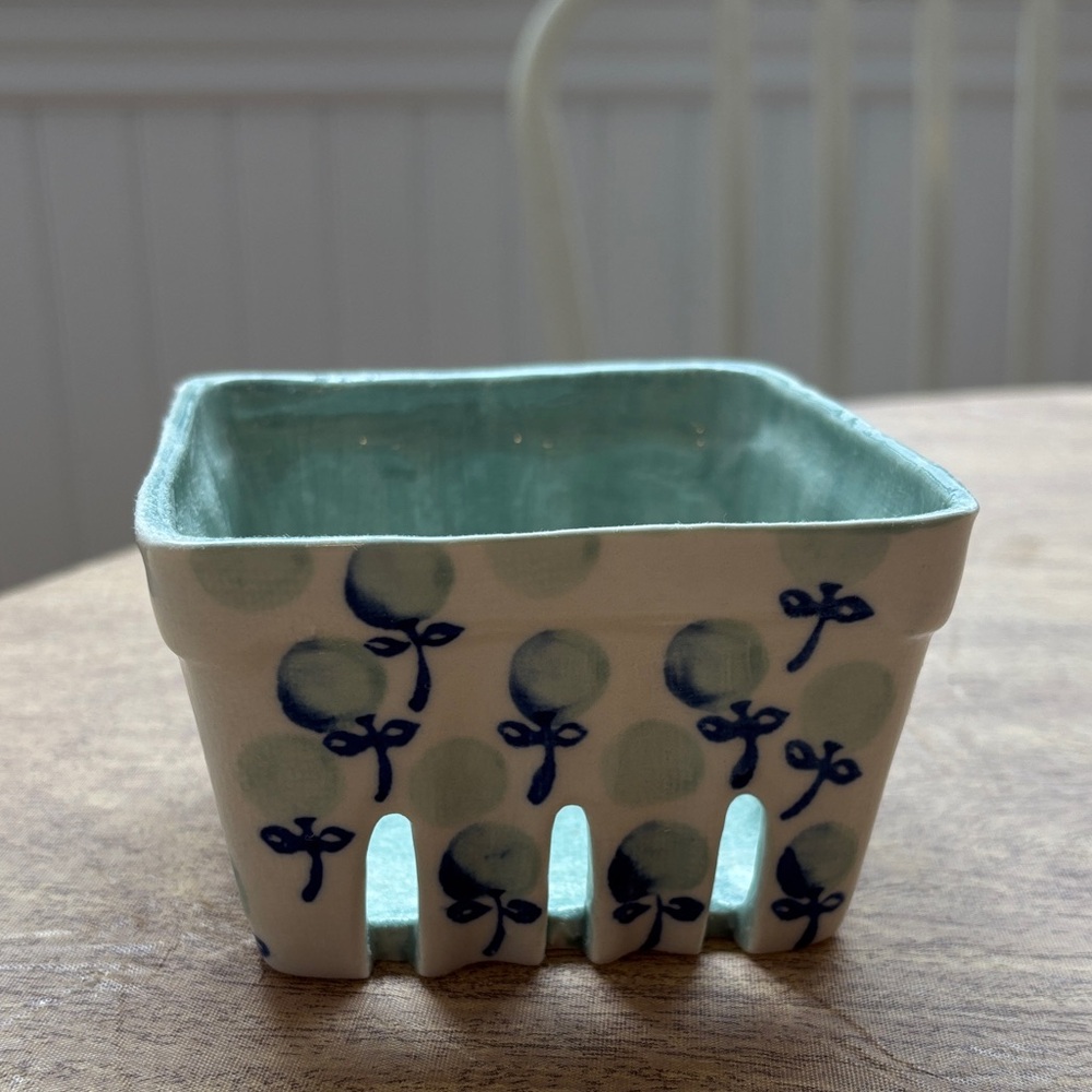 Anthropologie Blue and White Ceramic Berry Basket